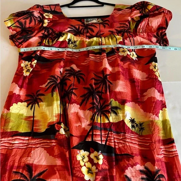Vtg Aloha Republic 100% cotton red Hawaiian sunset dress.Size Large - Picture 7 of 8